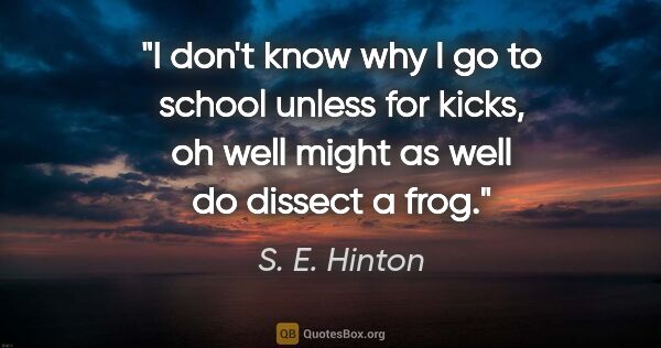 S. E. Hinton quote: "I don't know why I go to school unless for kicks, oh well..."