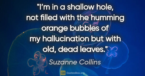 Suzanne Collins quote: "I’m in a shallow hole, not filled with the humming orange..."