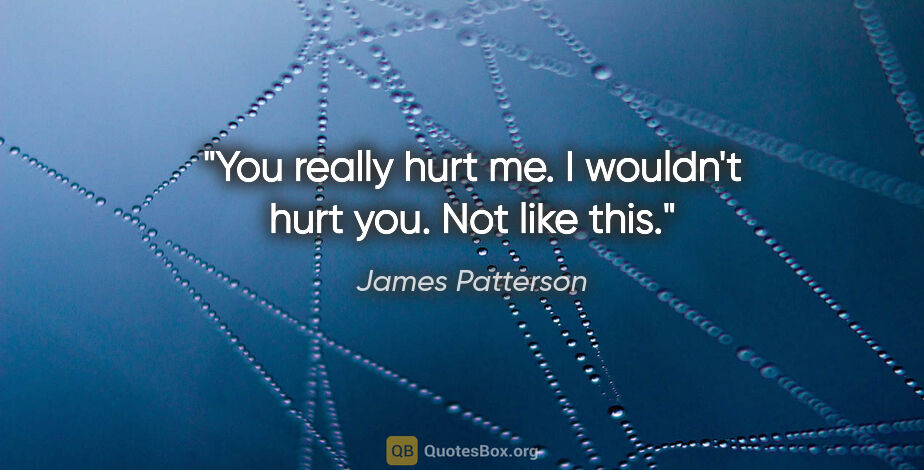 James Patterson quote: "You really hurt me. I wouldn't hurt you. Not like this."