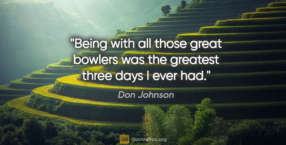 Don Johnson quote: "Being with all those great bowlers was the greatest three days..."