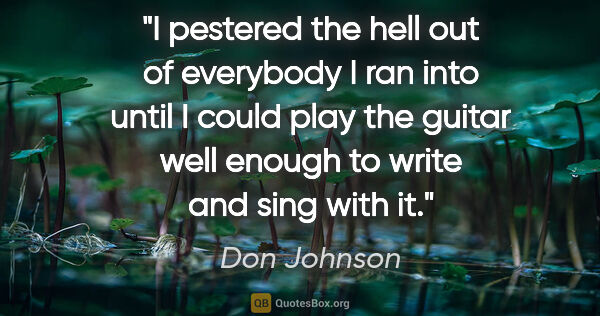 Don Johnson quote: "I pestered the hell out of everybody I ran into until I could..."
