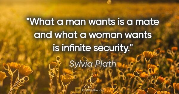 Sylvia Plath quote: "What a man wants is a mate and what a woman wants is infinite..."