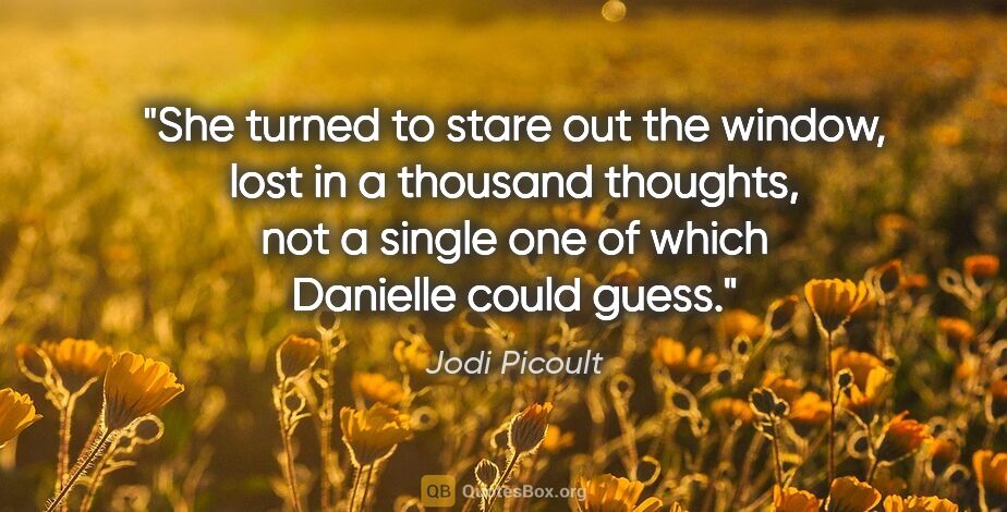 Jodi Picoult quote: "She turned to stare out the window, lost in a thousand..."