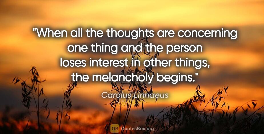 Carolus Linnaeus quote: "When all the thoughts are concerning one thing and the person..."