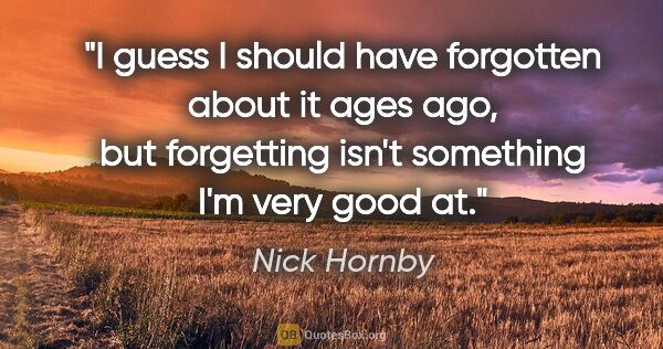 Nick Hornby quote: "I guess I should have forgotten about it ages ago, but..."