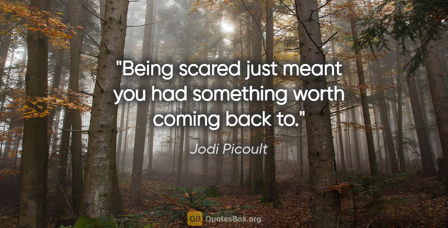 Jodi Picoult quote: "Being scared just meant you had something worth coming back to."