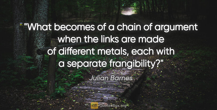 Julian Barnes quote: "What becomes of a chain of argument when the links are made of..."