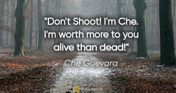 Che Guevara quote: "Don't Shoot! I'm Che. I'm worth more to you alive than dead!"