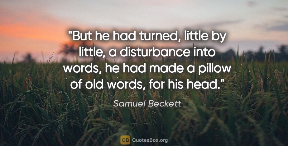 Samuel Beckett quote: "But he had turned, little by little, a disturbance into words,..."