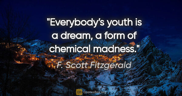 F. Scott Fitzgerald quote: "Everybody’s youth is a dream, a form of chemical madness."