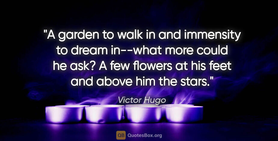 Victor Hugo quote: "A garden to walk in and immensity to dream in--what more could..."