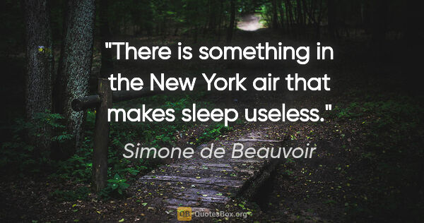 Simone de Beauvoir quote: "There is something in the New York air that makes sleep useless."