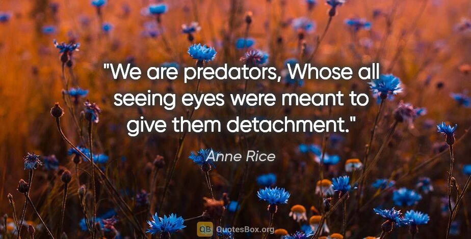 Anne Rice quote: "We are predators, Whose all seeing eyes were meant to give..."