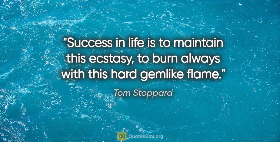 Tom Stoppard quote: "Success in life is to maintain this ecstasy, to burn always..."