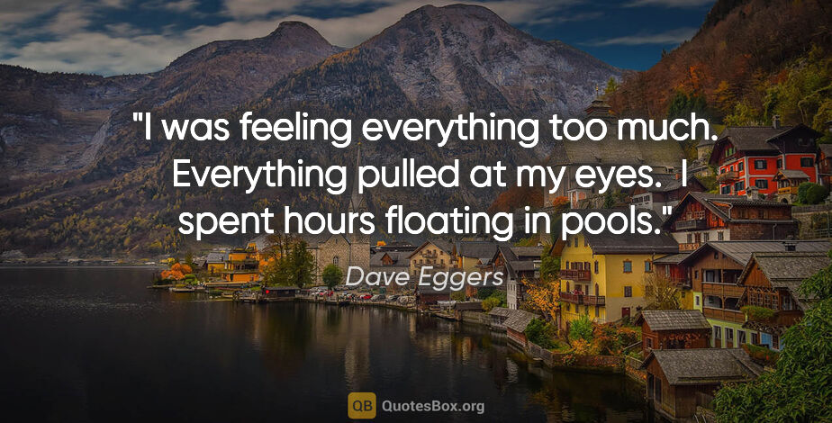 Dave Eggers quote: "I was feeling everything too much.  Everything pulled at my..."