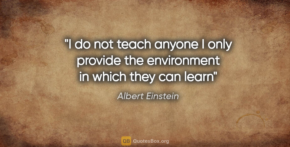 Albert Einstein quote: "I do not teach anyone I only provide the environment in which..."