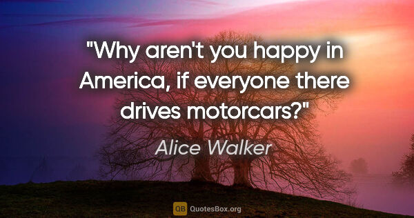 Alice Walker quote: "Why aren't you happy in America, if everyone there drives..."
