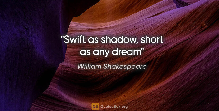 William Shakespeare quote: "Swift as shadow, short as any dream"