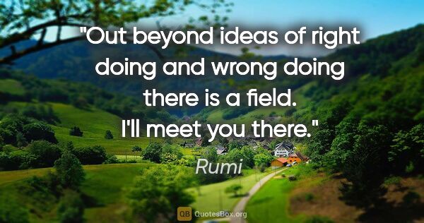 Rumi quote: "Out beyond ideas of right doing and wrong doing there is a..."