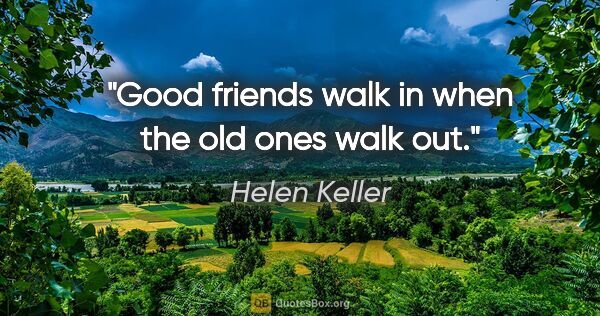 Helen Keller quote: "Good friends walk in when the old ones walk out."