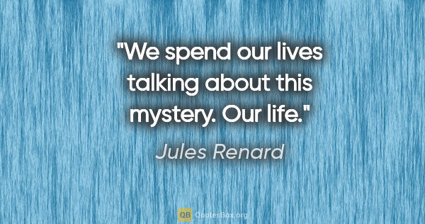 Jules Renard quote: "We spend our lives talking about this mystery. Our life."