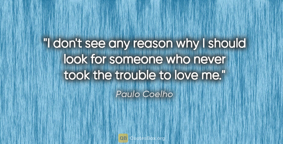 Paulo Coelho quote: "I don't see any reason why I should look for someone who never..."