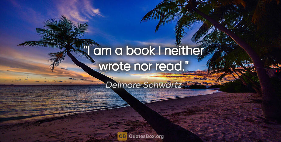 Delmore Schwartz quote: "I am a book I neither wrote nor read."