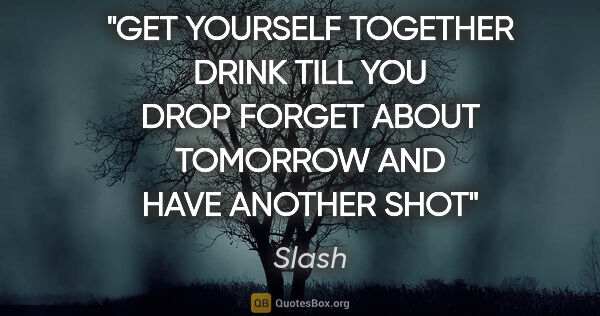 Slash quote: "GET YOURSELF TOGETHER DRINK TILL YOU DROP FORGET ABOUT..."