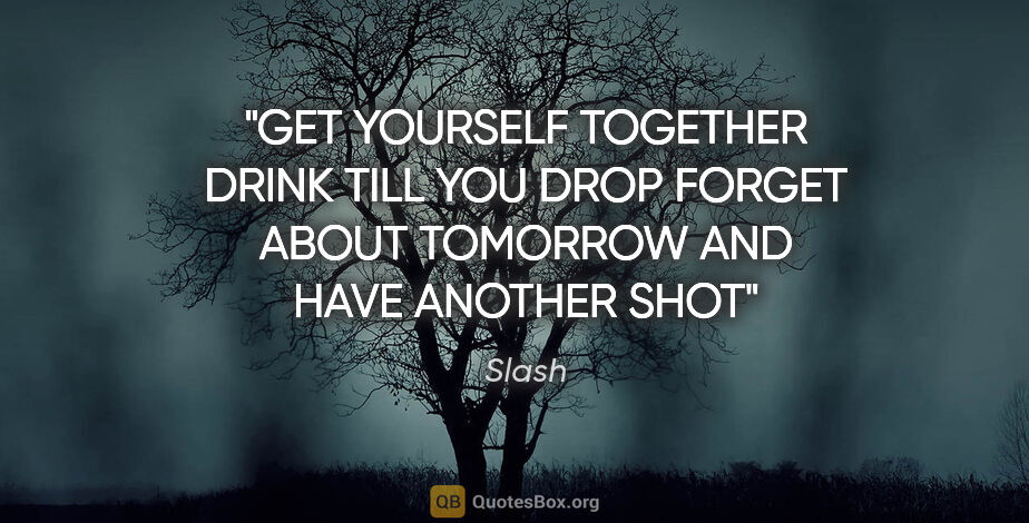 Slash quote: "GET YOURSELF TOGETHER DRINK TILL YOU DROP FORGET ABOUT..."