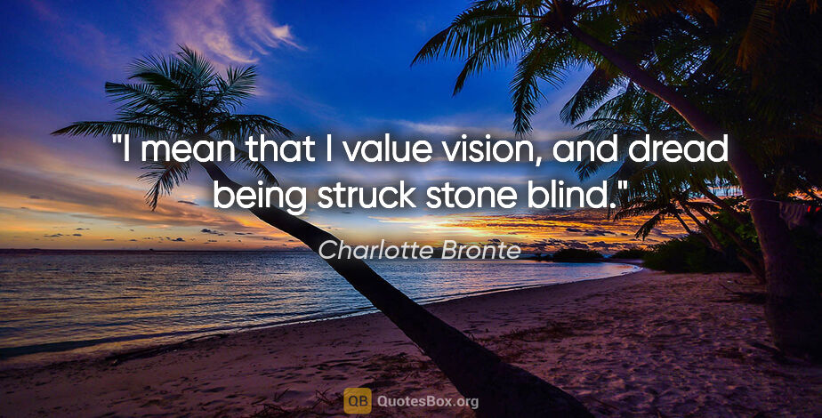 Charlotte Bronte quote: "I mean that I value vision, and dread being struck stone blind."