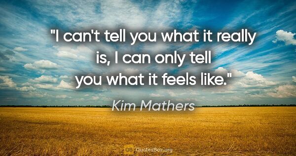 Kim Mathers quote: "I can't tell you what it really is, I can only tell you what..."