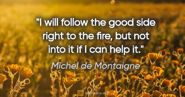 Michel de Montaigne quote: "I will follow the good side right to the fire, but not into it..."
