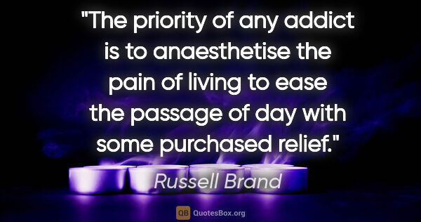 Russell Brand quote: "The priority of any addict is to anaesthetise the pain of..."