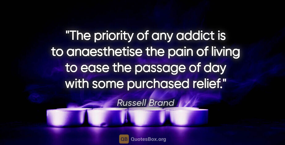 Russell Brand quote: "The priority of any addict is to anaesthetise the pain of..."