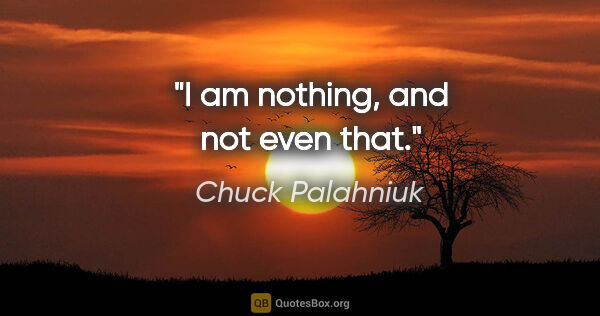 Chuck Palahniuk quote: "I am nothing, and not even that."