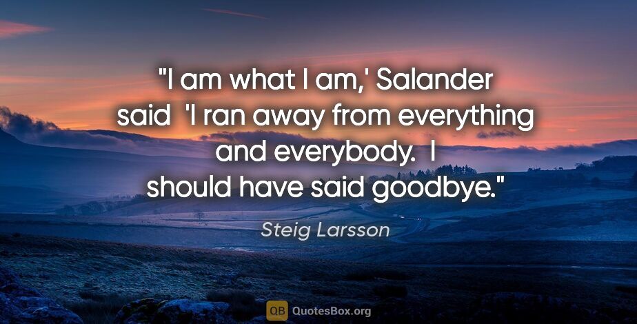 Steig Larsson quote: "I am what I am,' Salander said  'I ran away from everything..."