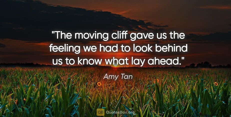 Amy Tan quote: "The moving cliff gave us the feeling we had to look behind us..."
