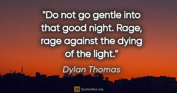 Dylan Thomas quote: "Do not go gentle into that good night. Rage, rage against the..."