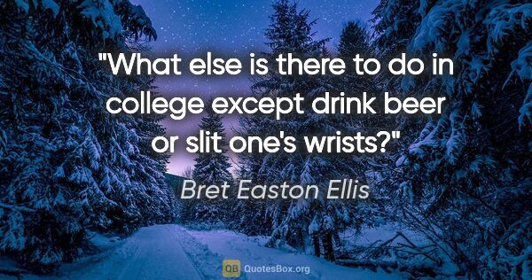 Bret Easton Ellis quote: "What else is there to do in college except drink beer or slit..."