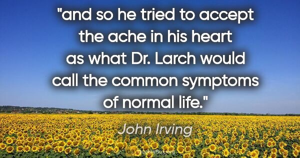 John Irving quote: "and so he tried to accept the ache in his heart as what Dr...."