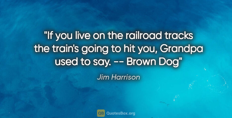 Jim Harrison quote: "If you live on the railroad tracks the train's going to hit..."