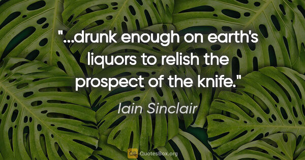 Iain Sinclair quote: "drunk enough on earth's liquors to relish the prospect of the..."