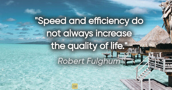 Robert Fulghum quote: "Speed and efficiency do not always increase the quality of life."