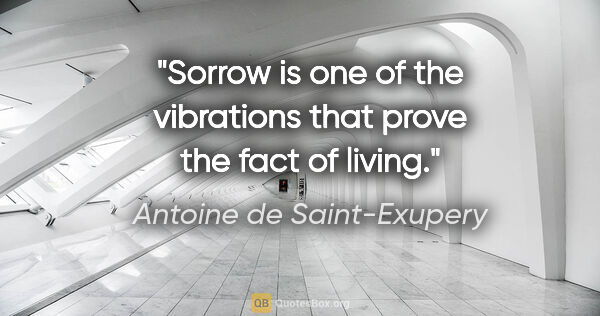 Antoine de Saint-Exupery quote: "Sorrow is one of the vibrations that prove the fact of living."