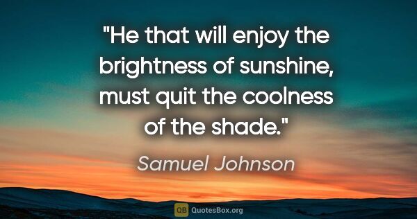 Samuel Johnson quote: "He that will enjoy the brightness of sunshine, must quit the..."