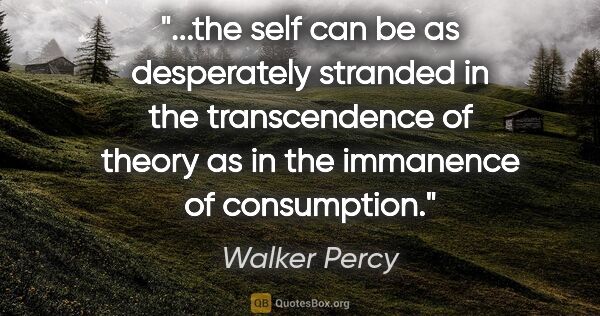 Walker Percy quote: "the self can be as desperately stranded in the transcendence..."