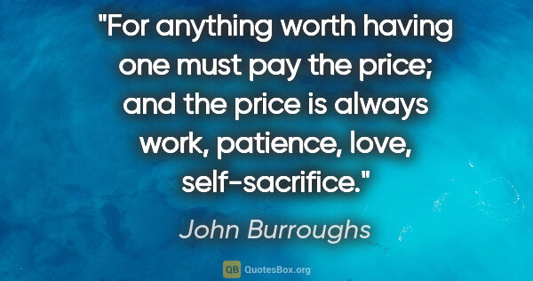 John Burroughs quote: "For anything worth having one must pay the price; and the..."