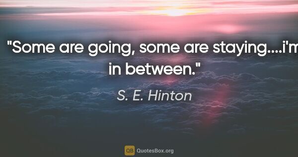 S. E. Hinton quote: "Some are going, some are staying....i'm in between."