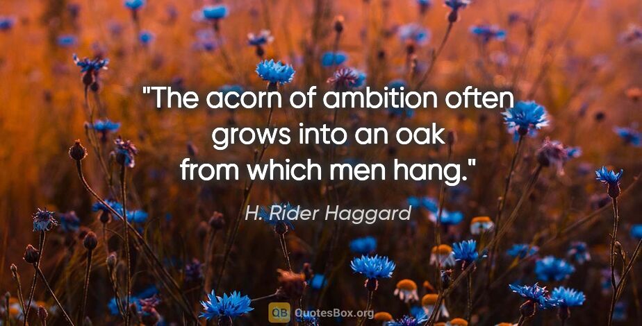 H. Rider Haggard quote: "The acorn of ambition often grows into an oak from which men..."