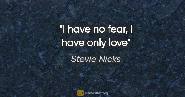 Stevie Nicks quote: "I have no fear, I have only love"